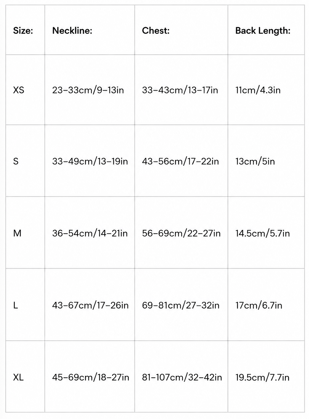Tabla de tallas del arnés Alpha 360