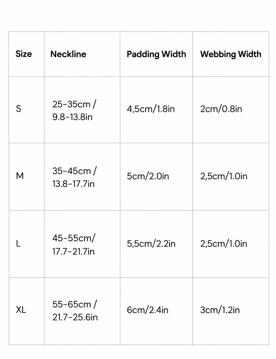 Alpha 360 Dog Collar Size Chart